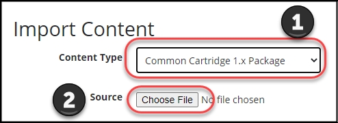 image of the Commons package import screen