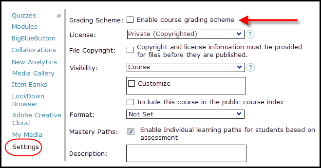 Enable Course Grading Scheme (Ellucian ILP)