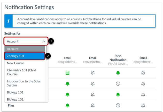 Individual Course Notification Settings