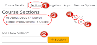 screenshot of the course sections tab