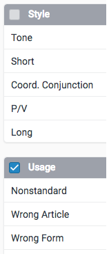 Turnitin e-rater Hide Categories