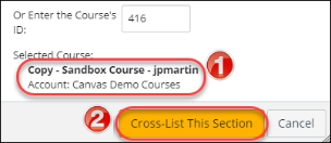 image of the verification screen for crosslisting a course