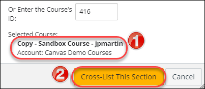 image of the verification screen for crosslisting a course