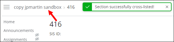 image of the crosslisting confirmation screen