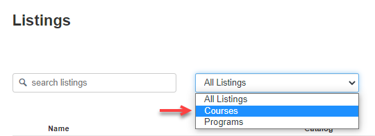 Catalog Listing Dropdown List_Courses