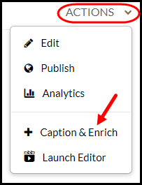Screenshot of the action menu for captioning