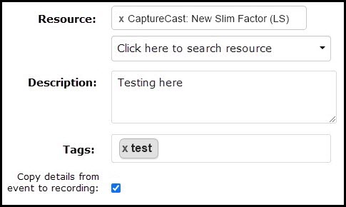image of Kaltura Capture Scheduler Entry Fields