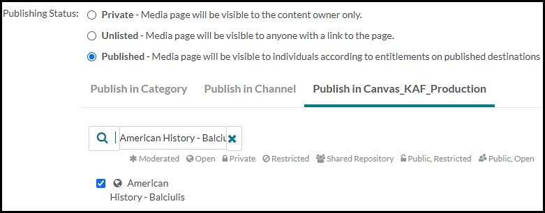 image of Kaltura Capture event scheduler publish option