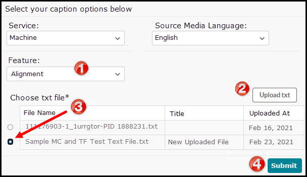 Image of the upload transcript options