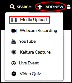 image of Kaltura upload menu