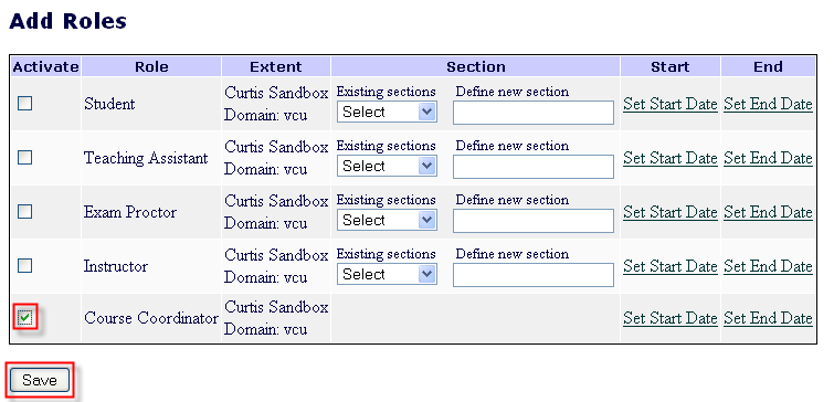 image of the Lon-Capa add user role screen