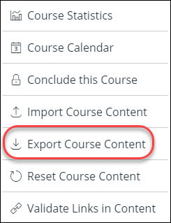 screenshot of the export course content button